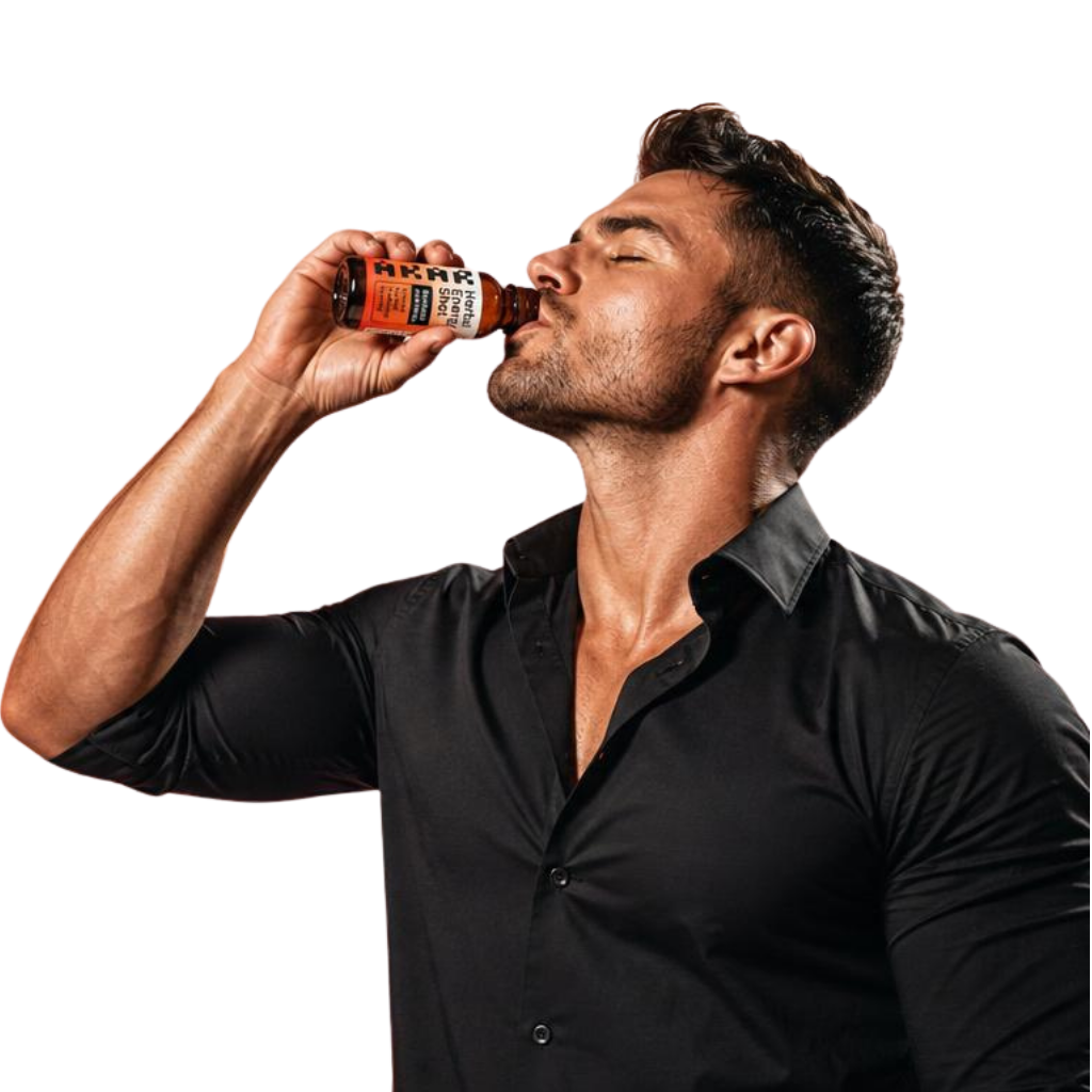 Man drinking AKAR Herbal Energy Shot