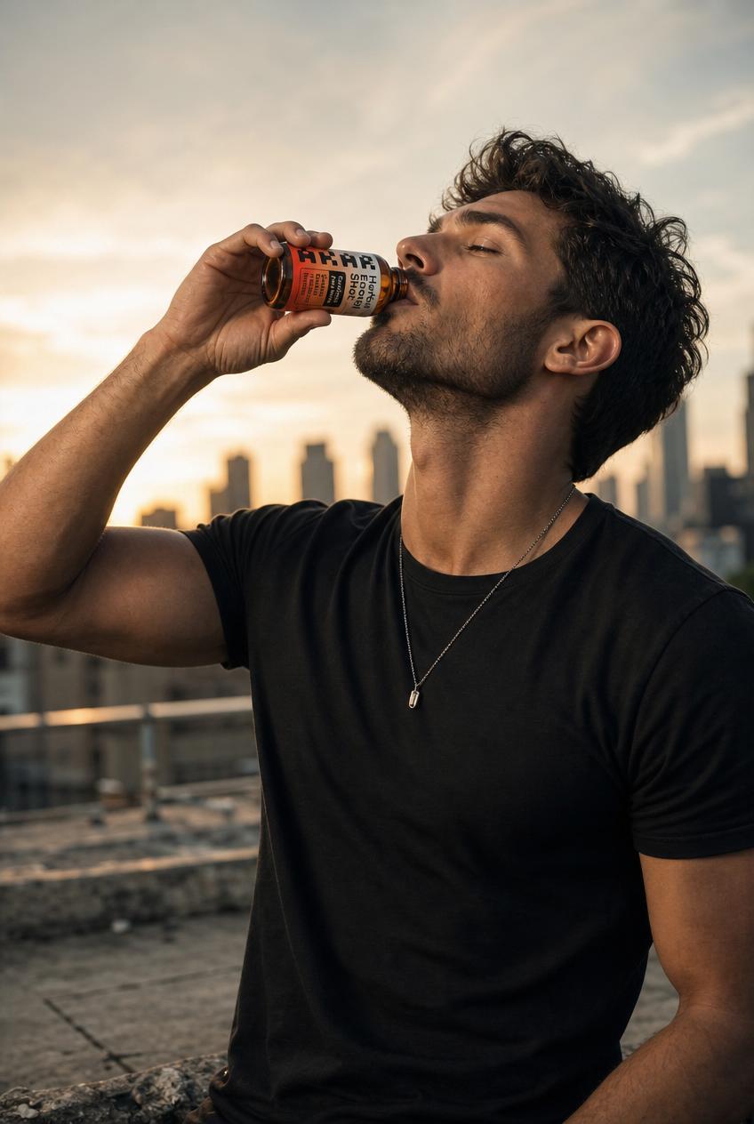 Man drinking AKAR Herbal Energy Shot